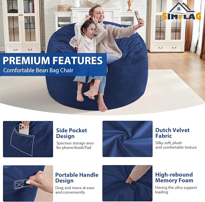 3FT Bean Bag Chair, Comfy Bean Bag Chairs - Image 4