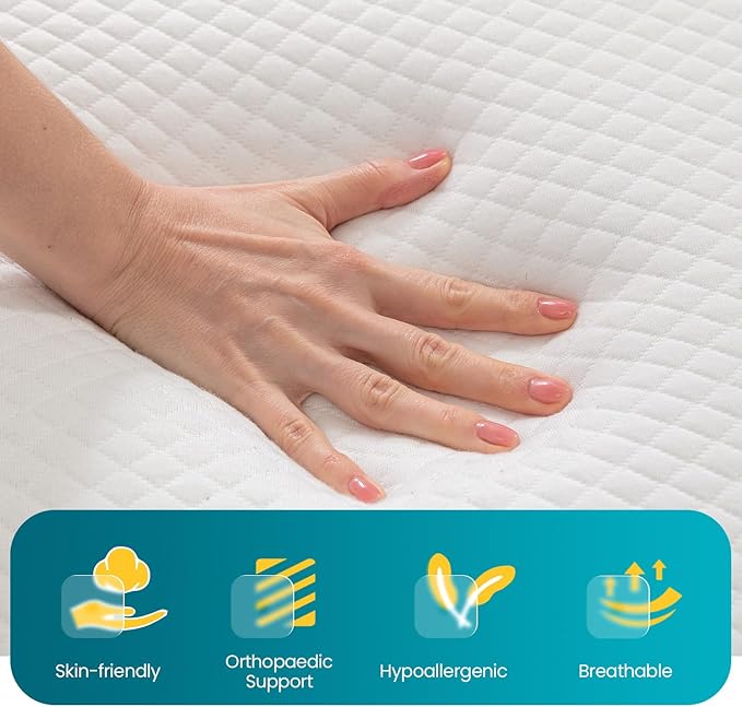 FDW | 14 Inch Queen Mattress | Medium Firm | Gel Memory Foam Mattress | White | - Image 5