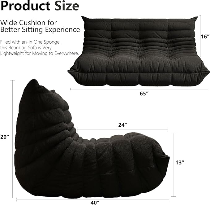 Bean Bag Chairs for Adults, BeanBag Reading Chair Memory Foam Couch 3-Seater - Image 2