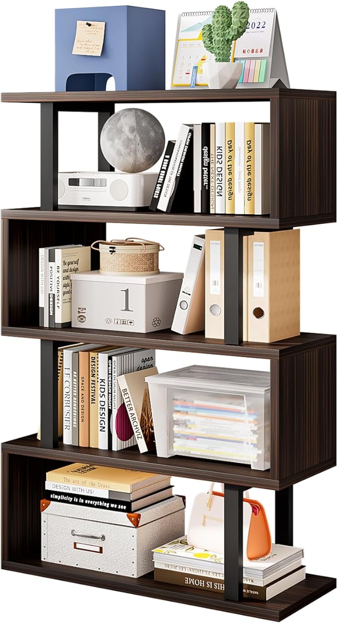 SORCEDAS Bookshelf Geometric Bookcase S Shaped Industrial Bookshelf Storage - Image 6