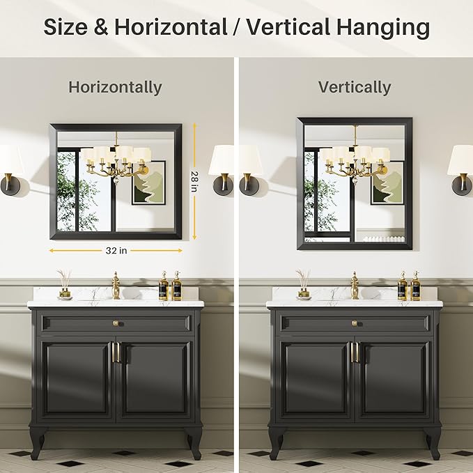 28x32 Inch Black Bathroom Mirror - Image 5