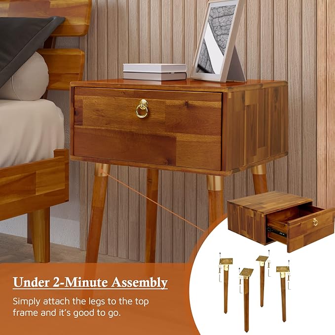 Bme Alden Solid Wood Nightstand/Side Table/End Table, Fully Assembled, - Image 4