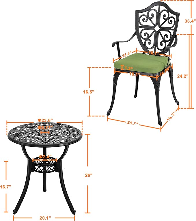 NUU GARDEN 3 Piece Outdoor Bistro Set Cast Aluminum Patio Set Bistro Table Set - Image 4