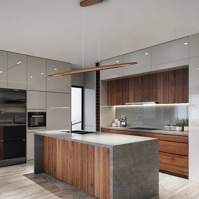 51" Wood Linear Pendant Light Wood Dining Room Light Fixture Modern Pool Table - Image 7