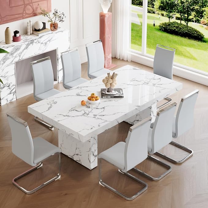 Modern Dining Chairs Set of 8, High Back Kitchen Chairs, Faux Leather Side Chair - Image 2