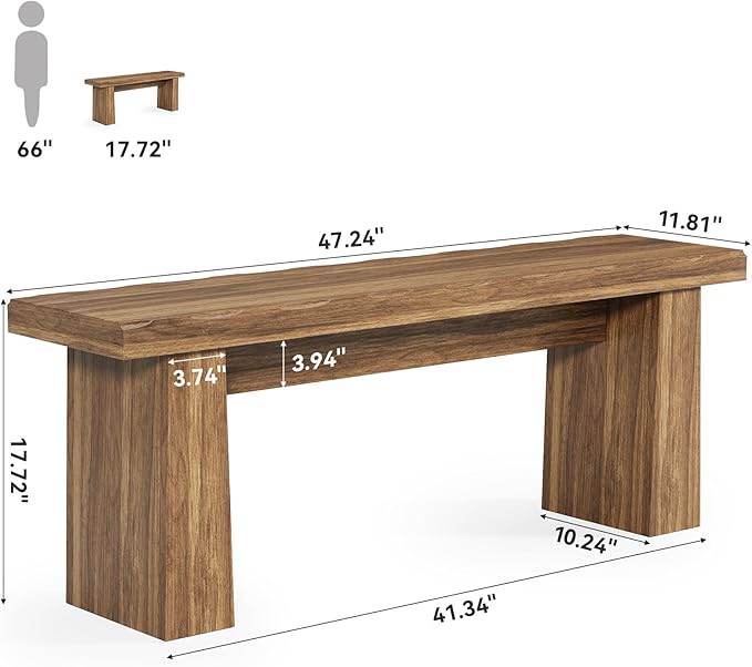 LITTLE TREE 47-Inch Wooden Entryway Bench, Farmhouse Dining Bench - Image 2