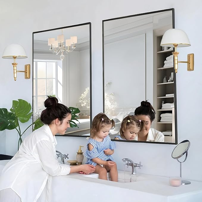 Bathroom Mirror 30x40 Inch, Rectangle Wall Mounted Mirror, Metal Framed Vanity - Image 3