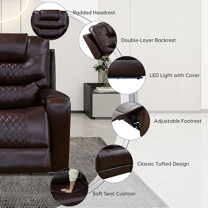 PU Leather Power Wall Hugger Chair Double Reclining Sectional Sofa 3-Seater - Image 3