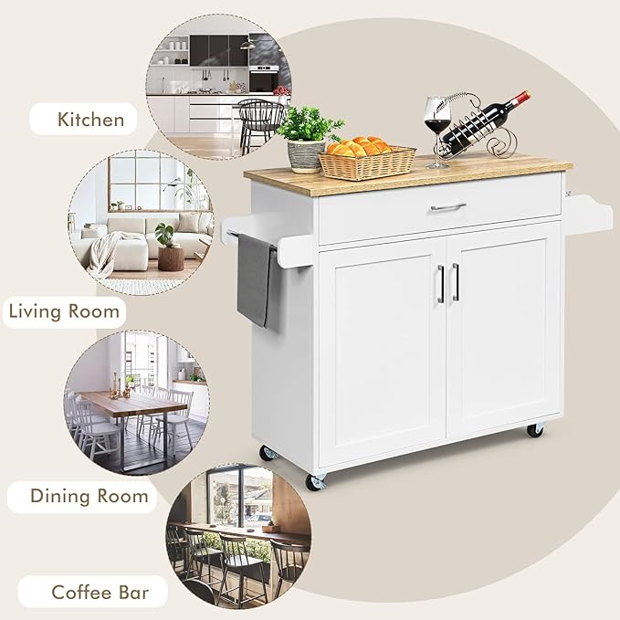 COSTWAY Kitchen Island On Wheels, Rolling Storage Trolley Cart - Image 8