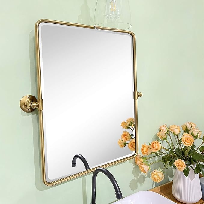 TEHOME 20 x 24 inch Farmhouse Gold Metal Framed Pivot Rectangle Bathroom Mirror - Image 3