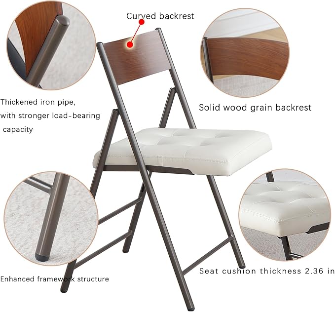 2 Pack Folding Chairs with Thick Padded Seat, Heavy Duty Steel Frame Foldable - Image 5