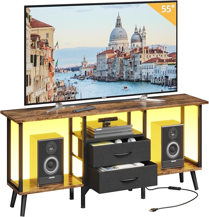 Small TV Stand with Fabric Drawers/LED Light by GYIIYUO