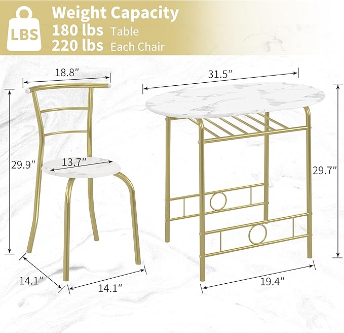 VECELO 3-Piece Dining Table Set - Image 6