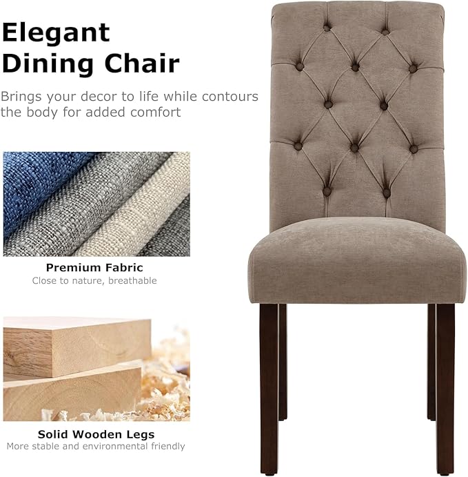 COLAMY Button Tufted Dining Chairs Set of 6, Parsons Upholstered Fabric Dining - Image 4