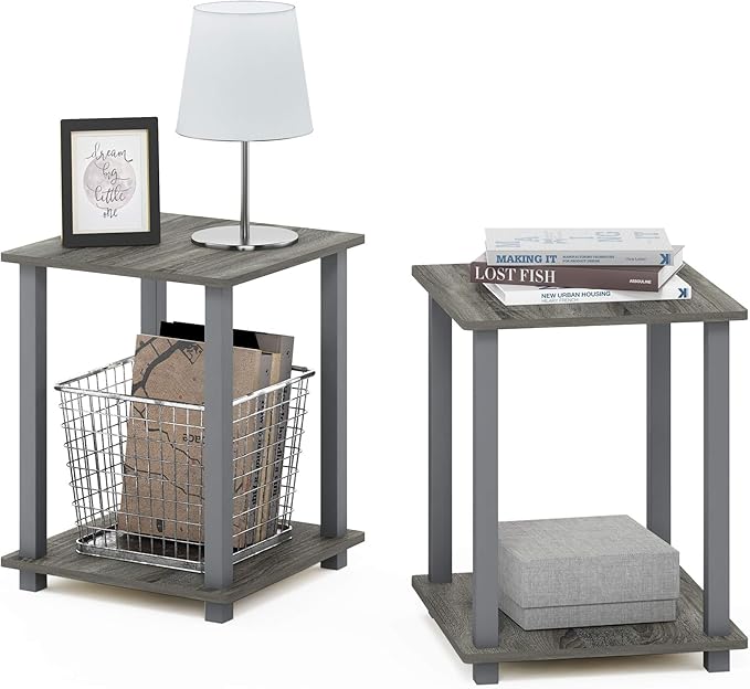 Furinno Simplistic Set of 2 End Table, French Oak Grey/Grey by Furinno-FitsYourSpaceFitsYourBudget