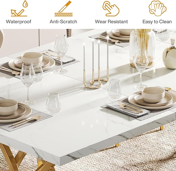 Tribesigns Modern Dining Table, Unique Rectangular Dinner Table Kitchen & - Image 7
