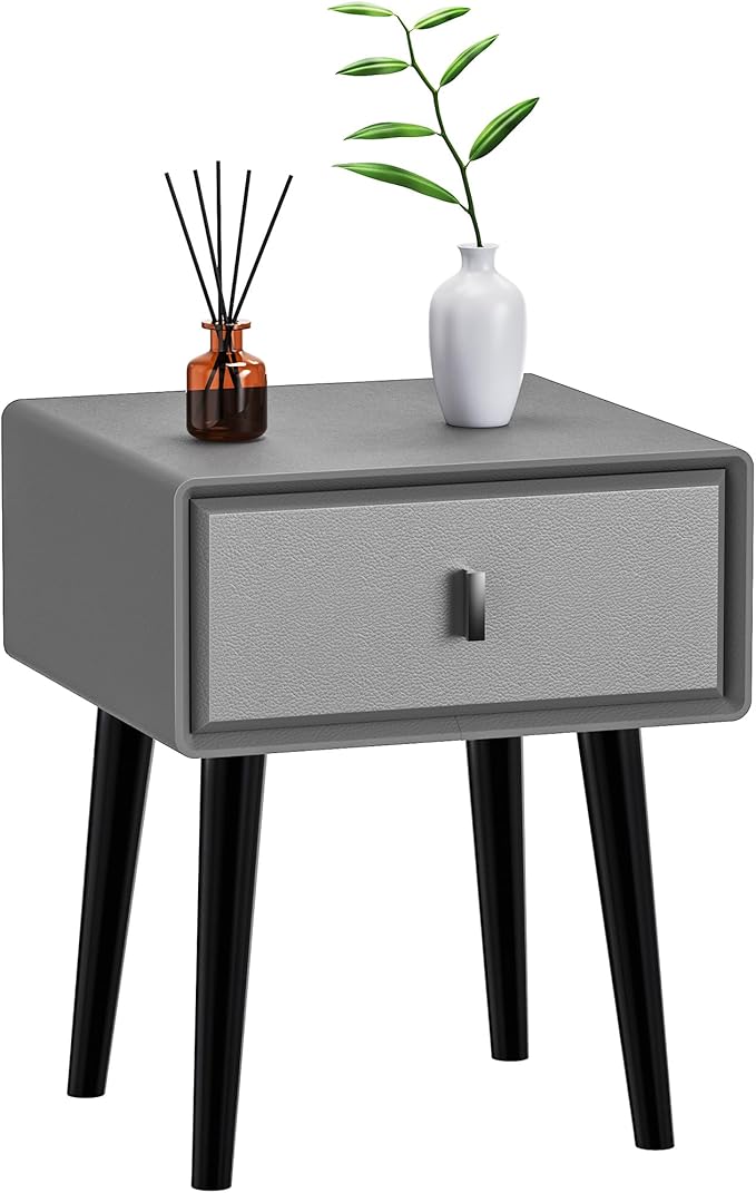 VICITON Modern Faux Leather Nightstand, Solid Wood Drawer, by Unknown
