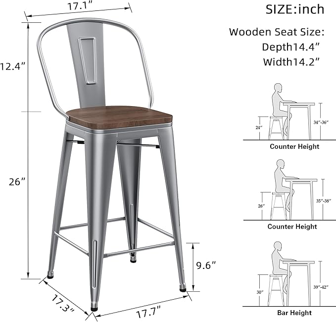 Yongqiang 26 inch Bar Stools Set of 4 Kitchen Counter Height Bar Chairs High - Image 2