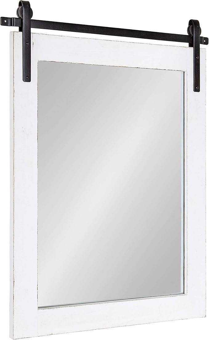 Kate and Laurel Cates Rustic Wall Mirror, Coastal White, Farmhouse Barn by KateandLaurel