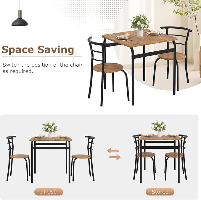 VECELO 3 Piece Dining Table & Chairs Set - Image 4