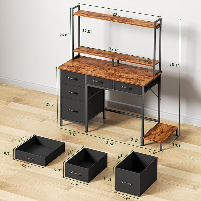 Computer Gaming Desk with Hutch, Home Office Desk with Power Outlets, LED Light - Image 3