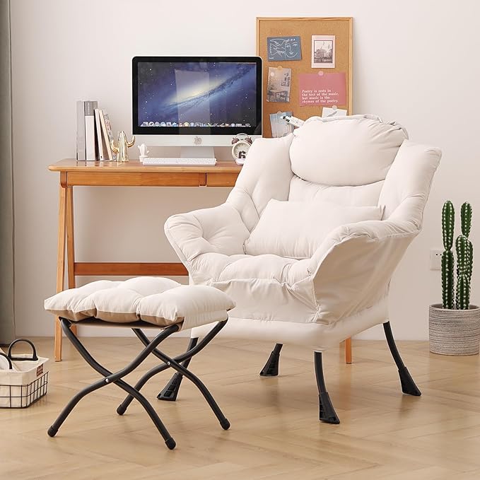 Lazy Chair with Ottoman, Modern Accent Chair with Lumbar Pillow, Comfy Chairs by DreamNookCozyLivingThoughtfulDesign