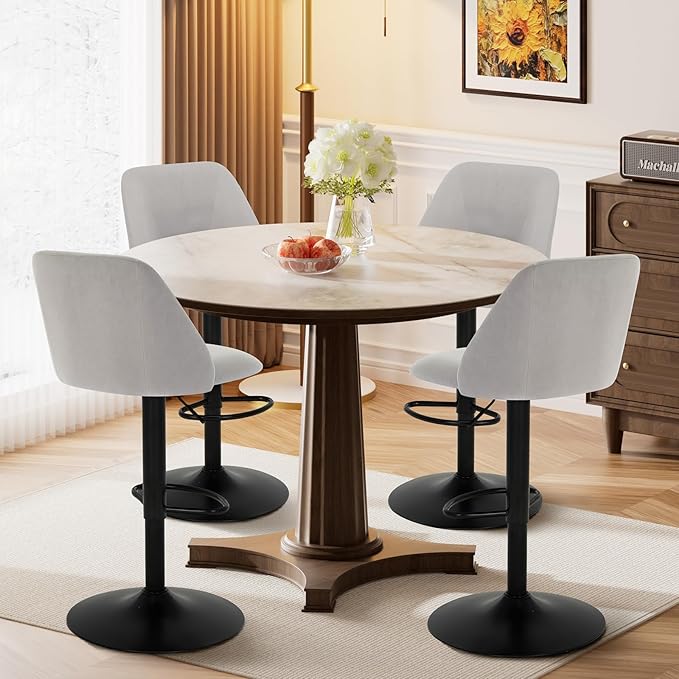 COLAMY Bar Stools Set of 6, Modern Swivel Bar Chairs, Adjustable Upholstered - Image 7