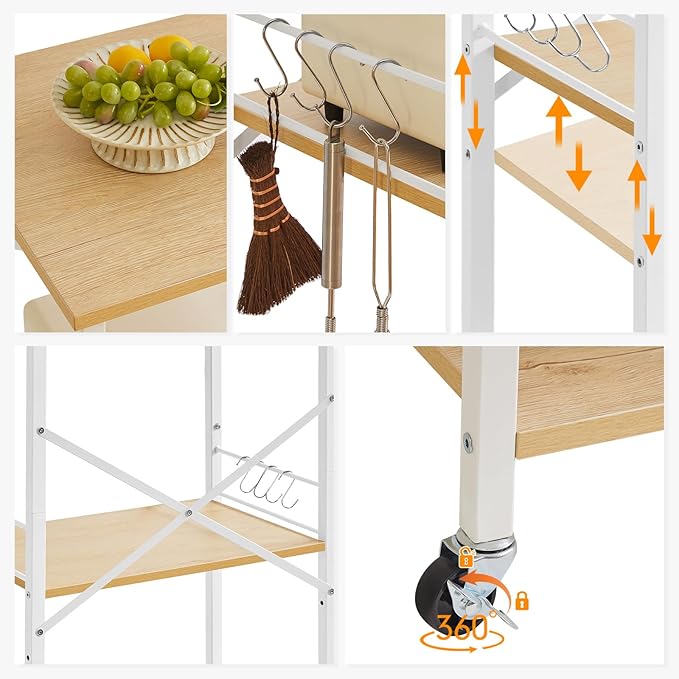 IBUYKE Kitchen Shelf Cart, 3-Tier Microwave Oven Stand, Baker’s Rack - Image 2