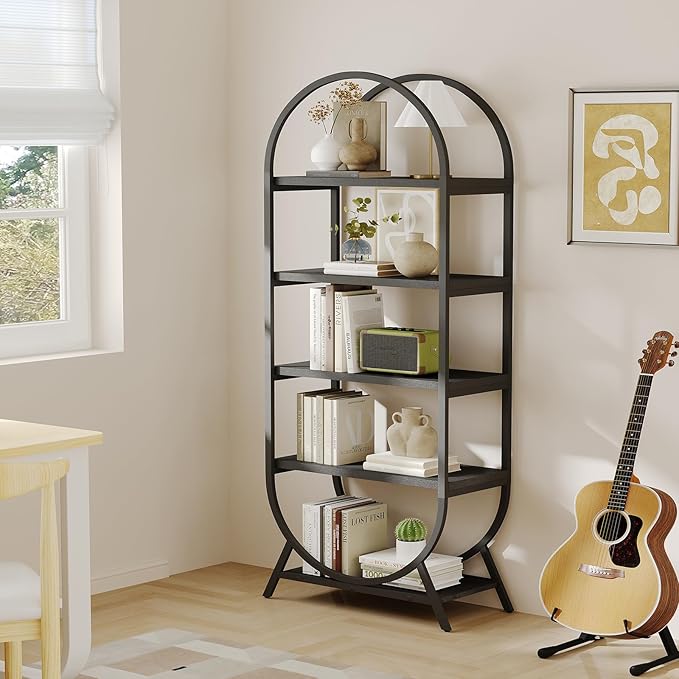 Bookshelf Arched Bookcase Set 2, 5 Tier Open Freestanding Display Shelf - Image 5