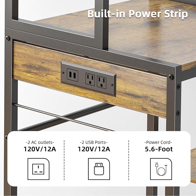 Mini Fridge Cabinet with Storage Shelves, Microwave Stand with Power Outlet - Image 4