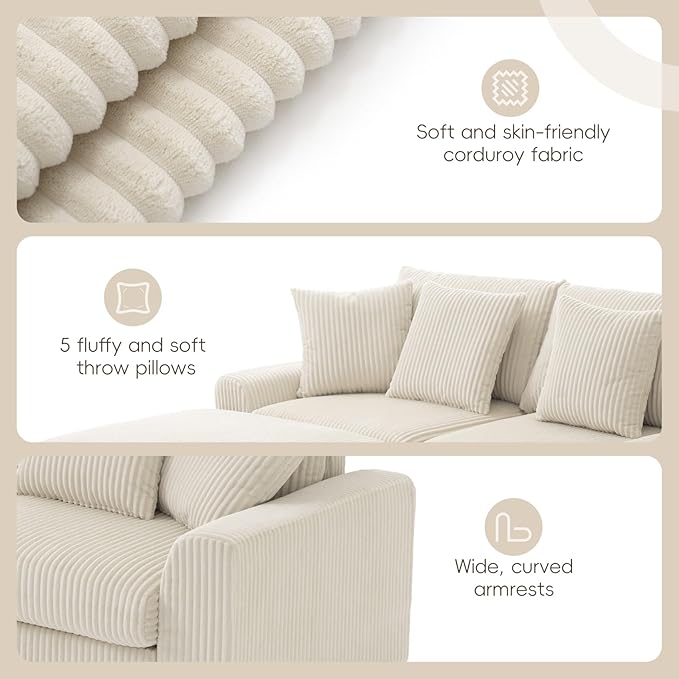 Merax 114 * 64" Corduroy Sectional Couches - Image 6