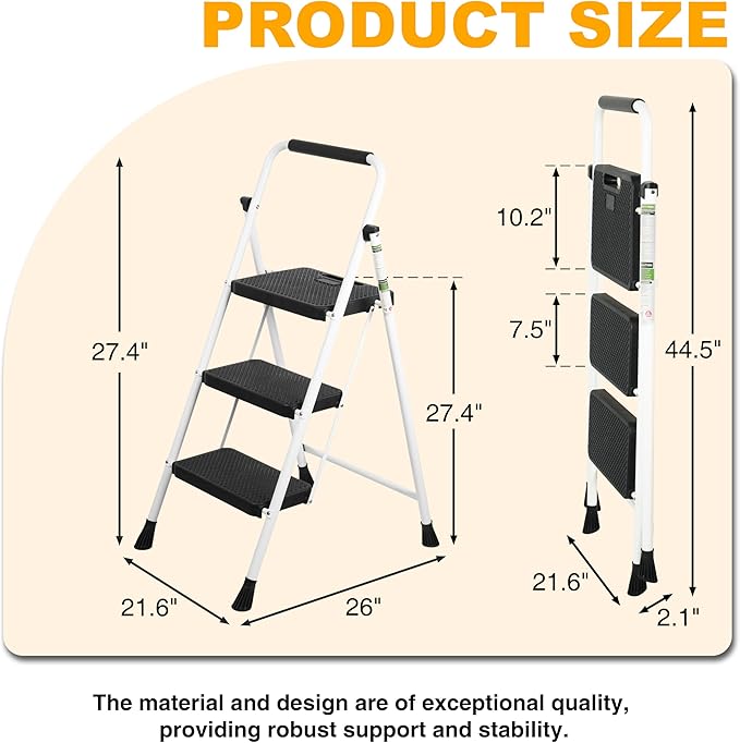 3 Step Ladder, Portable Steel Folding Step Stool - Image 4