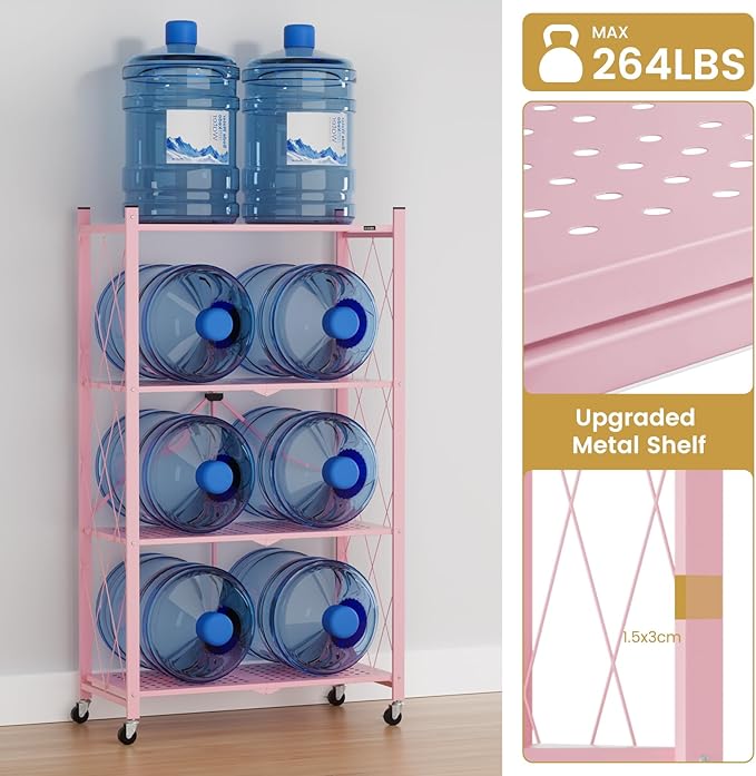 ALANNG Storage Shelves with Wheels, Bookshelf with Storage, No Assembly Metal - Image 4