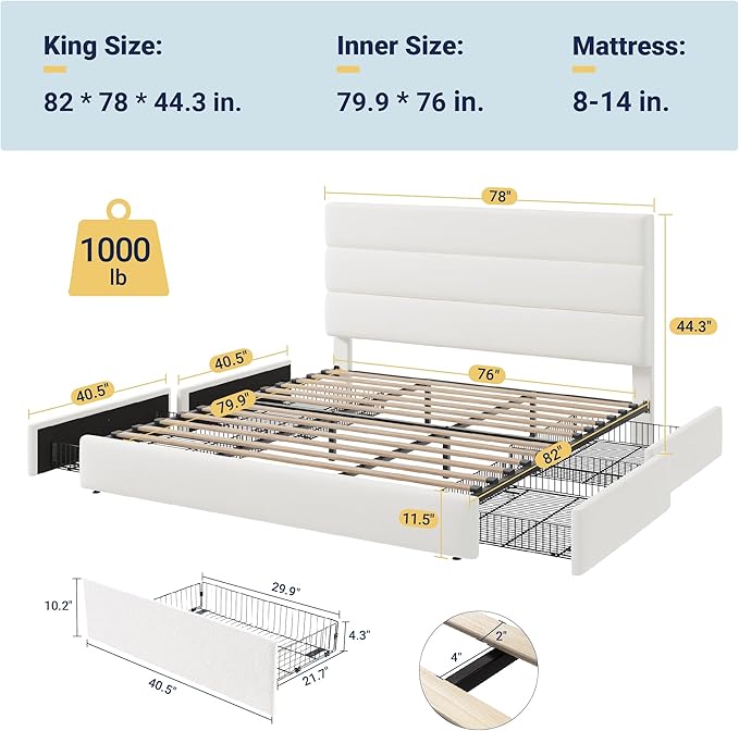 Allewie Modern King Size Platform Bed Frame - Image 2