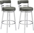 Armen Living Madrid 30" Bar Height Swivel Modern Grey Faux Leather and Brushed by ArmenLiving
