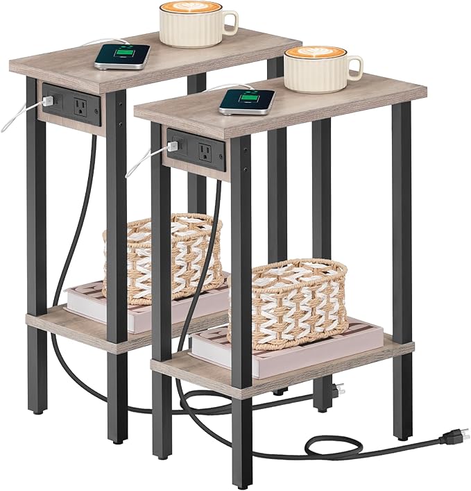 HOOBRO Small End Table with Charging Station, Narrow Side Table with USB Port by HOOBRO