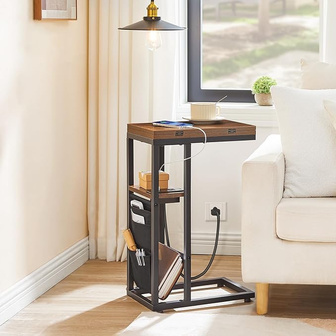 HOOBRO Foldable End Table with Charging Station, C Shaped Side Table with - Image 8