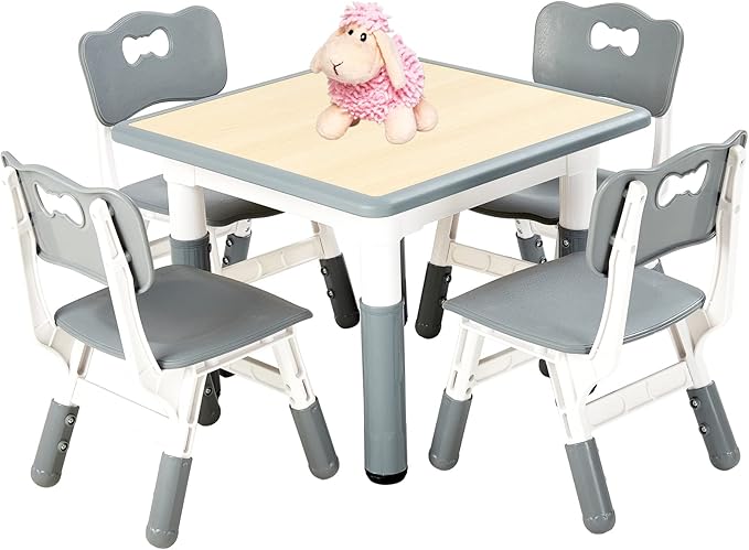 FUNLIO Kids Table and 4 Chairs Set, Height Adjustable Toddler Table and Chair by FUNLIO