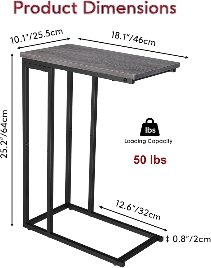 Yusong Small C Shaped End Table, Slim Narrow Couch Side Tables Slide Under Sofa - Image 3