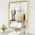 WEER Gold Bathroom Mirror, 24X32 Inch Brushed Gold Metal Frame Mirror, Rounded by WEER