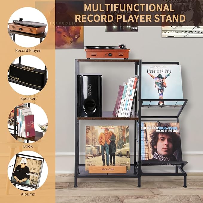 Record Player Stand with Vinyl Record Storage, Turntable Stand with 2-Tier - Image 4