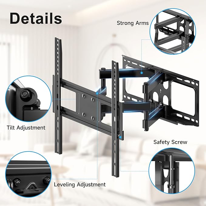 Full Motion TV Wall Mount for Most 26"-70" Flat/Curved TV, Swivel Tilt Bracket - Image 7
