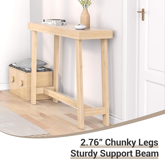 Bamboo Wood Entryway Table 47.2" Console Table, Narrow Sofa Table - Image 4