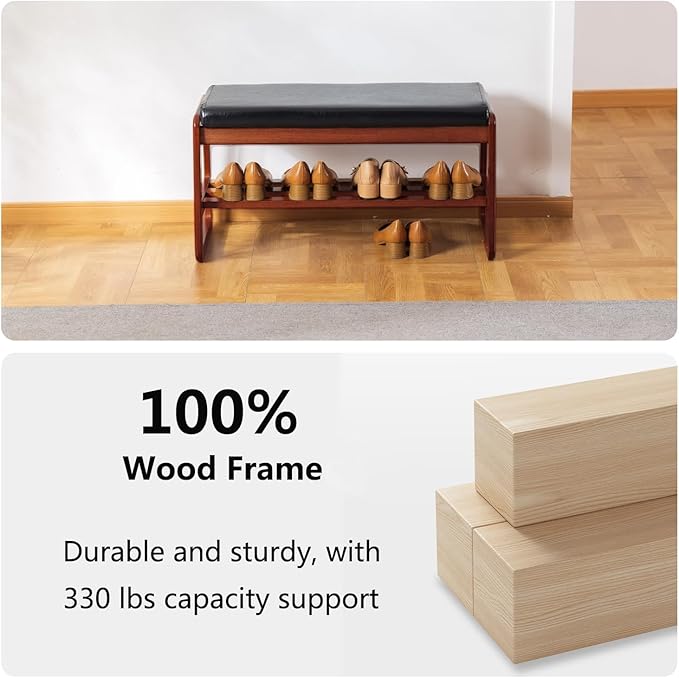 Solid Wood Shoe Bench, 2-Tier Wooden Entryway Bench, Modern Shoe Rack - Image 5