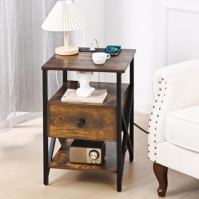 End Table with Wireless Charging, Charging End Table Bedside Table with Outlets - Image 2