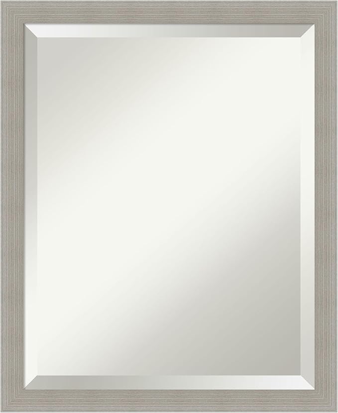 Amanti Art Grey Wall Mirror 22x18 Woodgrain Stripe Grey Rectangle Bathroom by AmantiArt
