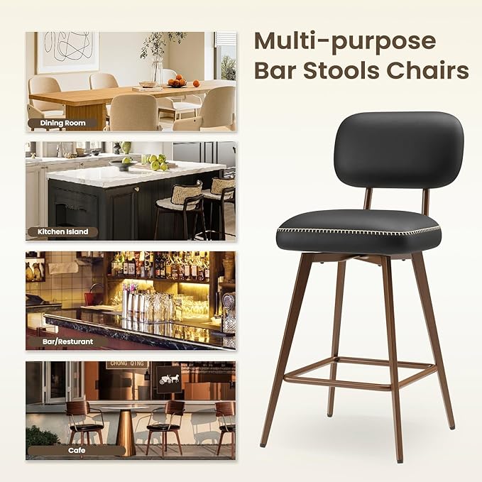 Swivel Bar Stools Set of 6, Mid Century PU Leather Counter Height Bar Chairs - Image 8