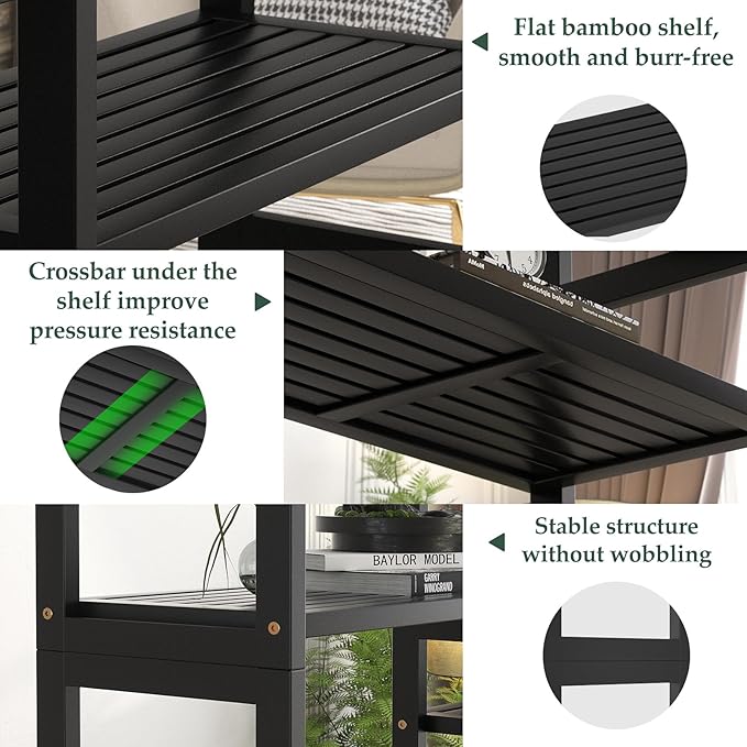 Homykic Double Wide Bamboo Bookshelf Black, 6-Tier Large Open Bookcase - Image 6