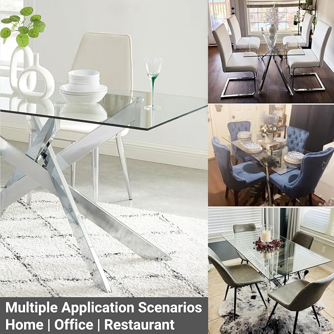 Edwin's Choice 58.5” Rectangle Glass Dining Table, Tempered Glass Tabletop and - Image 8