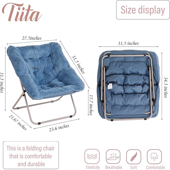 Tiita Comfy Saucer Chair, Soft Faux Fur Oversized Folding Accent Chair - Image 7